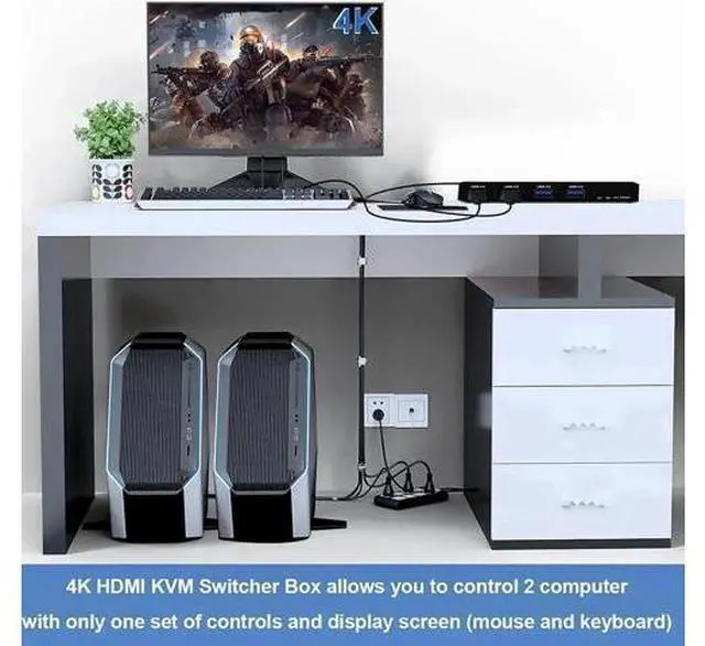 Alt view image 4 of 7 - 2 Port USB-C HDMI 2.0 KVM Switch 4K@60Hz, 2 In 1 Out KVM Switcher with 4 USB 3.0 Ports for 2 USB-C Laptops Share Monitor Keyboard Mouse