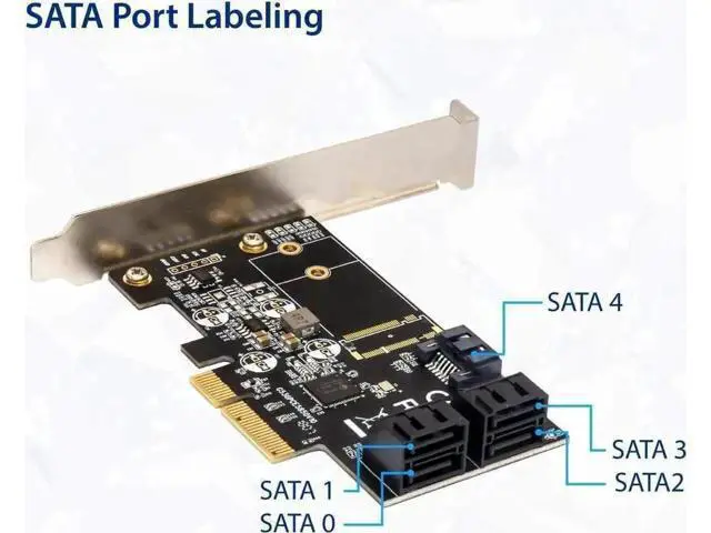 Alt view image 3 of 6 - 5 Port PCIe X4 SATA 3.0 Non-RAID Controller Card SI-PEX40139 with JMB585 Chipset, 6Gbps Storage Adapter for SSD & HDD, Low Profile Bracket Included