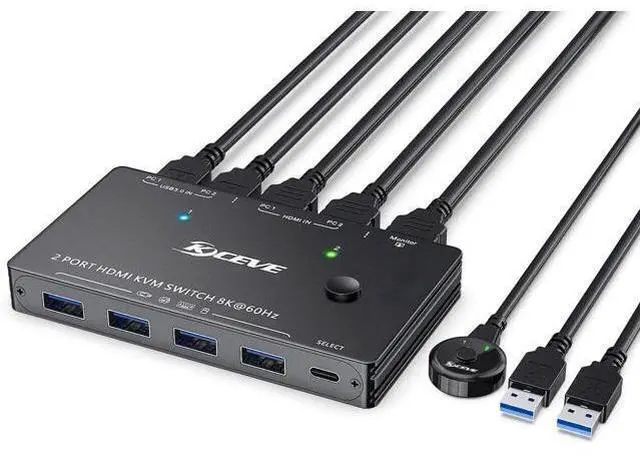 Main image of 2-Port 8K HDMI KVM Switch, KCEVE USB 3.0 KVM Box, Support 8K@60Hz & 4K@120Hz, 2 PCs Share One Monitor, Keyboard & Mouse