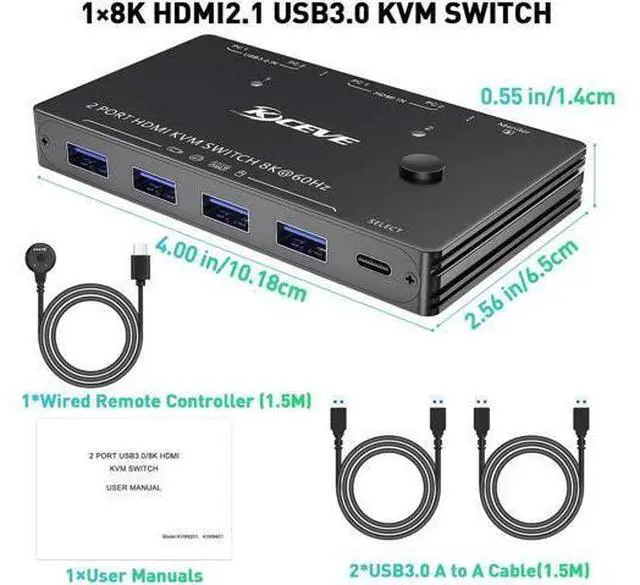 Alt view image 5 of 7 - 2-Port 8K HDMI KVM Switch, KCEVE USB 3.0 KVM Box, Support 8K@60Hz & 4K@120Hz, 2 PCs Share One Monitor, Keyboard & Mouse