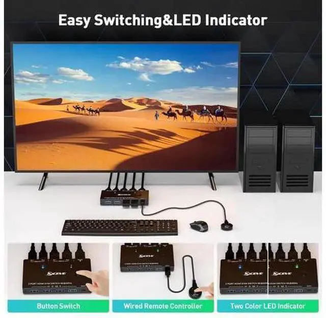Alt view image 6 of 7 - 2-Port 8K HDMI KVM Switch, KCEVE USB 3.0 KVM Box, Support 8K@60Hz & 4K@120Hz, 2 PCs Share One Monitor, Keyboard & Mouse