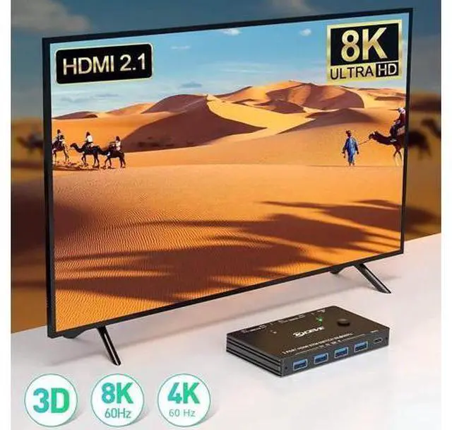 Alt view image 3 of 7 - 2-Port 8K HDMI KVM Switch, KCEVE USB 3.0 KVM Box, Support 8K@60Hz & 4K@120Hz, 2 PCs Share One Monitor, Keyboard & Mouse