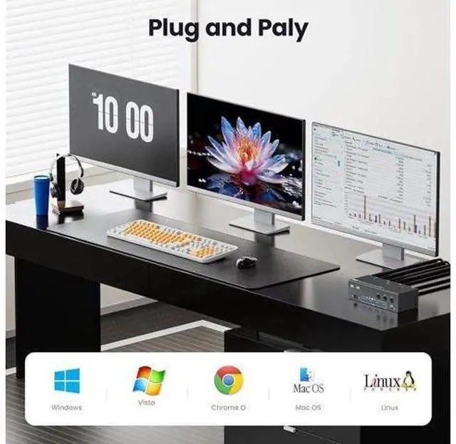 Alt view image 7 of 7 - 3 PCs Triple Monitor 1HDMI+2DP Hybrid KVM Switch, HDMI 8K@60Hz 4K@120Hz, DP 8K@30Hz 4K@144Hz, 4 USB 3.0 Ports, Wired Remote & 3 USB Cables Included for 3 Hosts Share 3 Displays