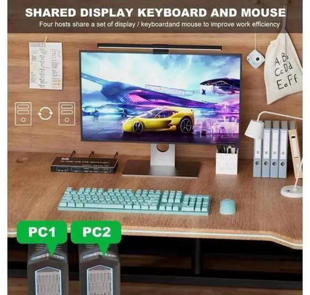 Alt view image 2 of 7 - 2 Port HDMI USB 3.0 KVM Switch 8K@60Hz, 2 In 1 Out KVM Switcher for 2 PCs Share 1 Monitor Keyboard Mouse Printer Scanner, With Desktop Controller