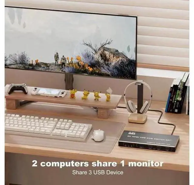 Alt view image 5 of 7 - 2 Port HDMI USB 3.0 KVM Switch 8K@60Hz, 2 In 1 Out KVM Switcher for 2 PCs Share 1 Monitor Keyboard Mouse Printer Scanner, With Desktop Controller