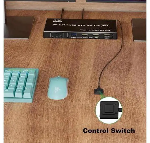 Alt view image 7 of 7 - 2 Port HDMI USB 3.0 KVM Switch 8K@60Hz, 2 In 1 Out KVM Switcher for 2 PCs Share 1 Monitor Keyboard Mouse Printer Scanner, With Desktop Controller