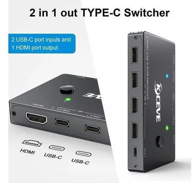 Alt view image 4 of 6 - 2 Port USB-C KVM Switch 4K@60Hz, Type-C KVM Switcher with 87W PD Fast Charging for 2 Computers Share Monitor Keyboard Mouse