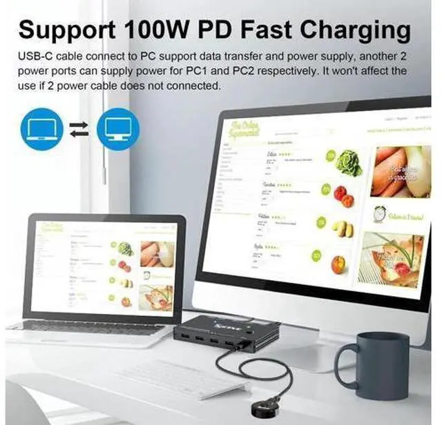 Alt view image 2 of 6 - 2 Port USB-C KVM Switch 4K@60Hz, Type-C KVM Switcher with 87W PD Fast Charging for 2 Computers Share Monitor Keyboard Mouse