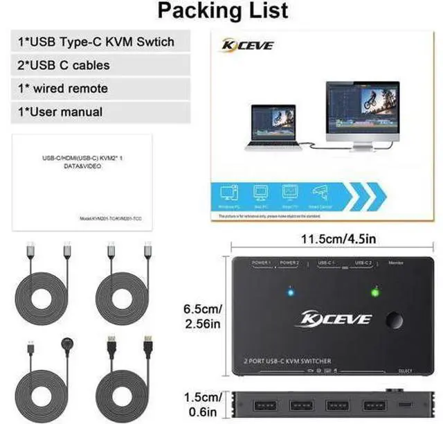 Alt view image 3 of 6 - 2 Port USB-C KVM Switch 4K@60Hz, Type-C KVM Switcher with 87W PD Fast Charging for 2 Computers Share Monitor Keyboard Mouse