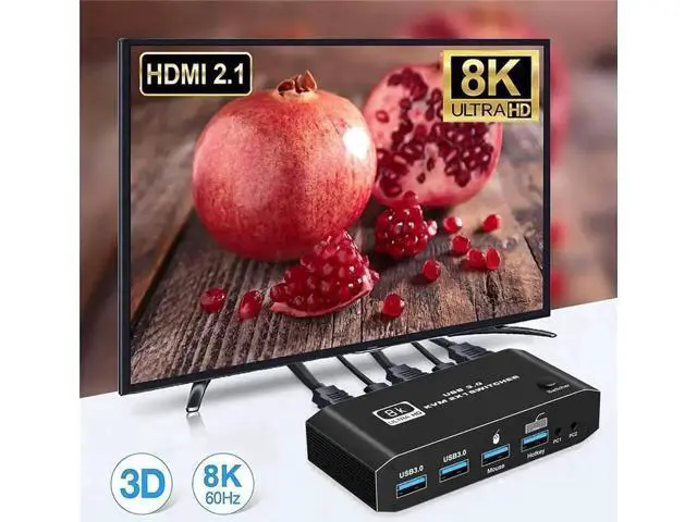 Alt view image 2 of 7 - 2023 Top 2-Port HDMI 2.1 KVM Switch 2X1, 8K@60Hz & 4K@120Hz, 2 PCs Share 1 Monitor, USB KVM Selector