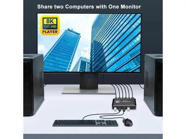 Alt view image 3 of 7 - 2023 Top 2-Port HDMI 2.1 KVM Switch 2X1, 8K@60Hz & 4K@120Hz, 2 PCs Share 1 Monitor, USB KVM Selector