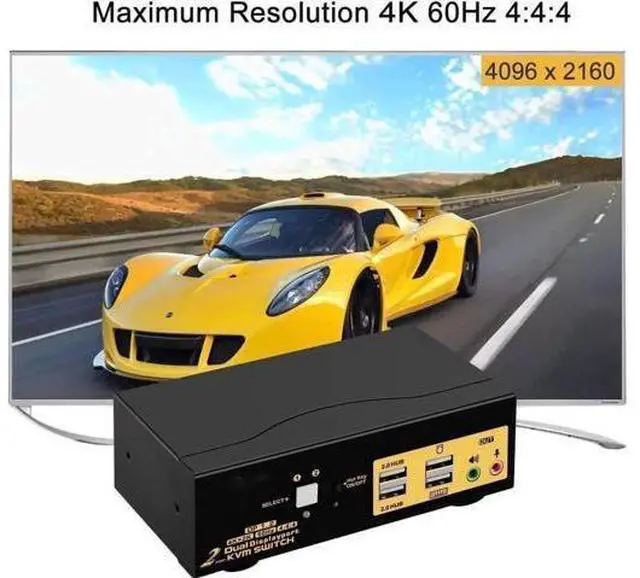 Alt view image 4 of 7 - 2-Port Dual DP KVM Switch, 4K@60Hz 4:4:4, with Audio & USB2.0 Hub for 2 PCs 2 Monitors