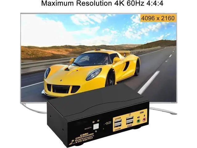 Alt view image 2 of 7 - 2-Port 2x2 Dual DisplayPort KVM Switch, 4K@60Hz 4:4:4, Audio & USB2.0 Hubs