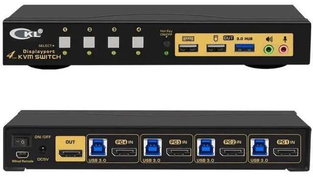 Main image of CKL 4-Port DP1.4 KVM Switch, 8K@30Hz / 5K@60Hz / 4K@144Hz for 4 PCs Share 1 DisplayPort Monitor