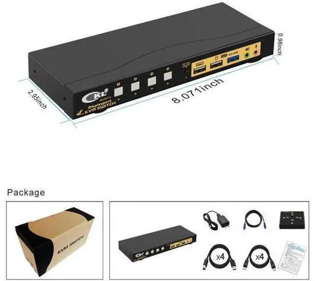 Alt view image 2 of 7 - CKL 4-Port DP1.4 KVM Switch, 8K@30Hz / 5K@60Hz / 4K@144Hz for 4 PCs Share 1 DisplayPort Monitor