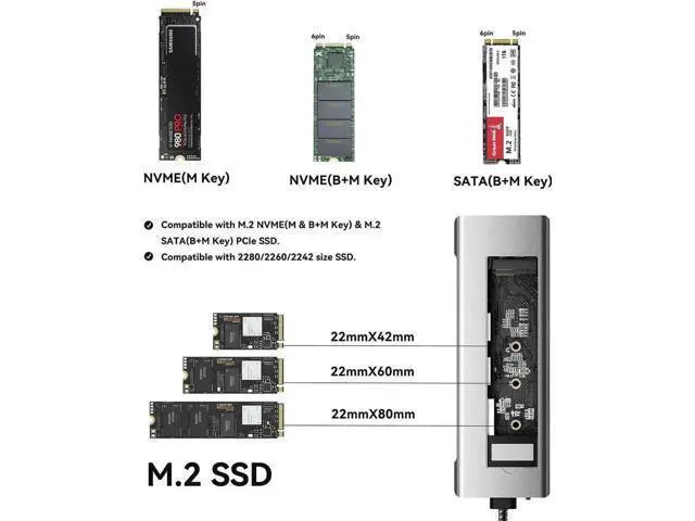Alt view image 3 of 7 - 8-in-1 USB C Docking Station Built-in M.2 NVMe & SATA SSD Enclosure, Multiport Hub with 4K HDMI, Dual 10Gbps USB3.2 (USB-C+USB-A), 100W PD Charging, SD/TF Card Reader for All USB-C Laptops