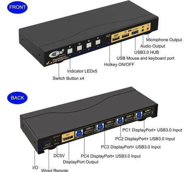 Alt view image 7 of 7 - CKL 4-Port DP1.4 KVM Switch, 8K@30Hz / 5K@60Hz / 4K@144Hz for 4 PCs Share 1 DisplayPort Monitor