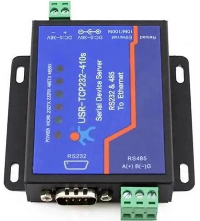 Main image of USR-TCP232-410s Industrial Serial to Ethernet Adapter, Dual RS232 & RS485 IP Device Server, 10/100Mbps LAN Converter with DHCP & DNS Support for Industrial Automation