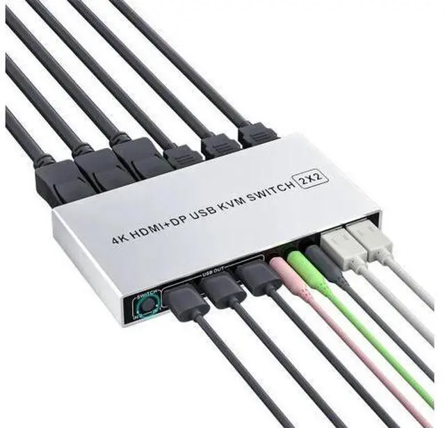 Alt view image 3 of 7 - Vszerda Dual Monitor KVM Switch 2 In 2 Out, Hybrid DP+HDMI Input & Output 4K@60Hz KVM Switcher for 2 Computers Share Two Monitors