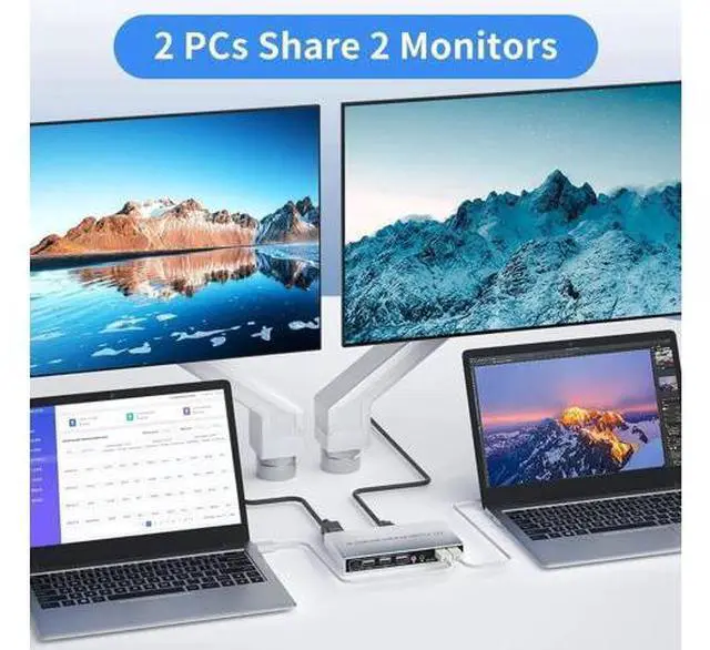 Alt view image 5 of 7 - Vszerda Dual Monitor KVM Switch 2 In 2 Out, Hybrid DP+HDMI Input & Output 4K@60Hz KVM Switcher for 2 Computers Share Two Monitors