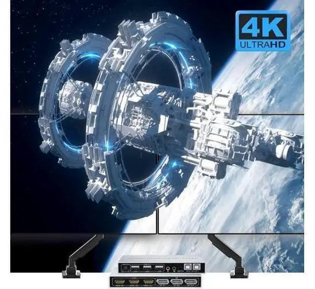 Alt view image 7 of 7 - Vszerda Dual Monitor KVM Switch 2 In 2 Out, Hybrid DP+HDMI Input & Output 4K@60Hz KVM Switcher for 2 Computers Share Two Monitors