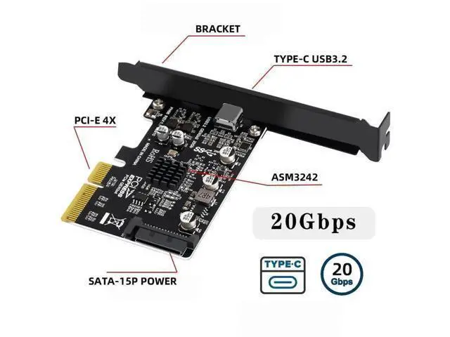 Alt view image 7 of 7 - PCI-E X4 USB 3.2 Gen2 Type-C Expansion Card 20Gbps USB-C Adapter For Desktop Motherboard