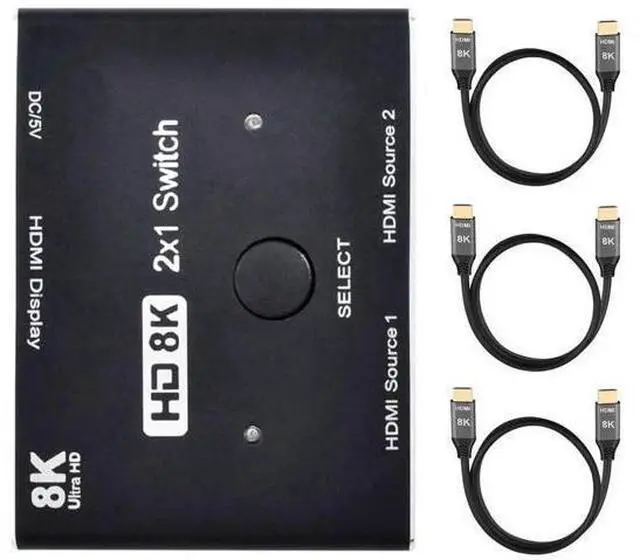 Main image of 2-In-1-Out HDMI 2.1 8K KVM Switch Hub, 8K@60Hz & 4K@60Hz SST, HDCP Compliant, 3 HDMI 2.1 Cables Included