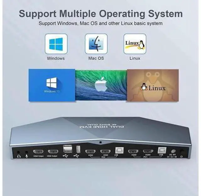Alt view image 2 of 7 - 2x2 Dual HDMI KVM Switch 4K@60Hz HDCP 2.2, 2-In-2-Out Dual Monitor HDMI KVM Switcher for 2 PCs Share 2 Displays