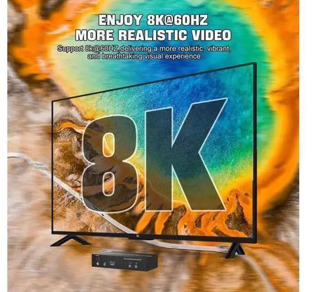 Alt view image 4 of 7 - 2 Port Dual Monitor HDMI KVM Switch, 8K@60Hz USB3.0 KVM Switcher with Audio & Mic for 2 PCs Share 2 Monitors Keyboard Mouse