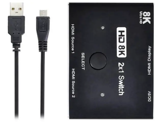Alt view image 7 of 7 - 2-In-1-Out HDMI 2.1 8K KVM Switch Hub, 8K@60Hz & 4K@60Hz SST, HDCP Compliant, 3 HDMI 2.1 Cables Included