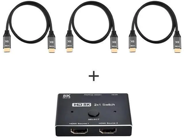 Alt view image 2 of 7 - 2-In-1-Out HDMI 2.1 8K KVM Switch Hub, 8K@60Hz & 4K@60Hz SST, HDCP Compliant, 3 HDMI 2.1 Cables Included