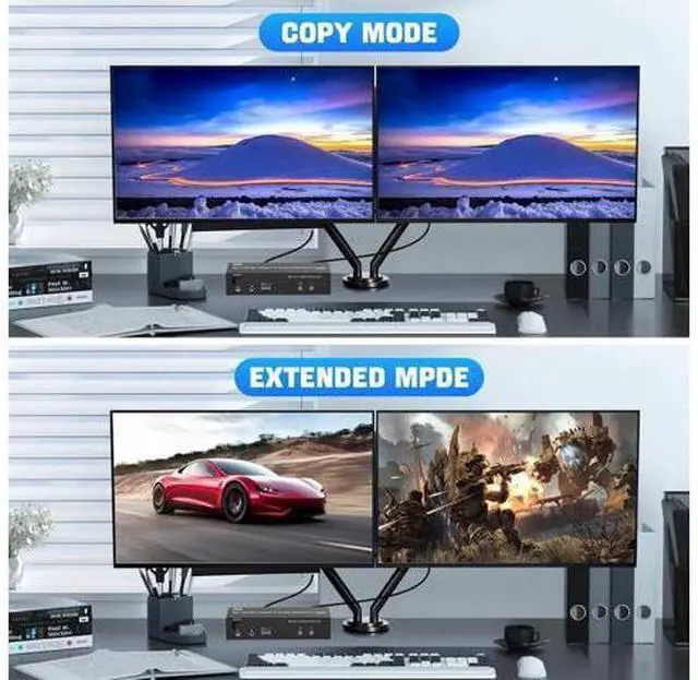Alt view image 5 of 7 - 2 Port Dual Monitor HDMI KVM Switch, 8K@60Hz USB3.0 KVM Switcher with Audio & Mic for 2 PCs Share 2 Monitors Keyboard Mouse
