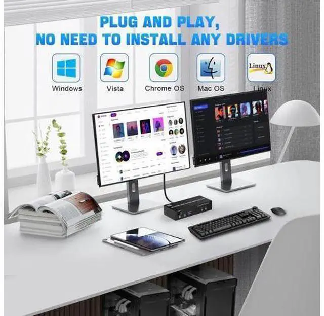 Alt view image 7 of 7 - 2 Port Dual Monitor HDMI KVM Switch, 8K@60Hz USB3.0 KVM Switcher with Audio & Mic for 2 PCs Share 2 Monitors Keyboard Mouse