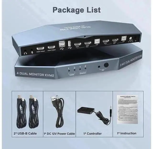Alt view image 6 of 7 - 2 PCs Dual Monitor HDMI KVM Switch 4K@60Hz HDCP 2.2, 4×2 Dual Display KVM Switcher