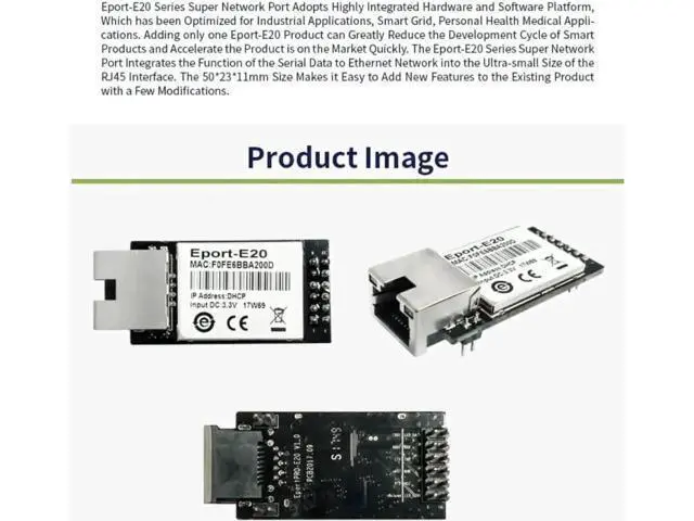 Alt view image 4 of 6 - 5 Pack Eport-E20 TTL Serial to Ethernet Embedded Module, FreeRTOS TCP/IP Network Server Converter, 3.3V MCU Serial Module Supports DHCP & Telnet for Embedded IoT Projects
