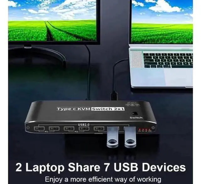 Alt view image 6 of 7 - 2x1 USB-C KVM Switch, Thunderbolt 4 8K KVM Switch with RJ45 Ethernet Port, 100W PD Charging, 4K 144Hz Type-C KVM Switcher for 2 Computers Share 1 Monitor