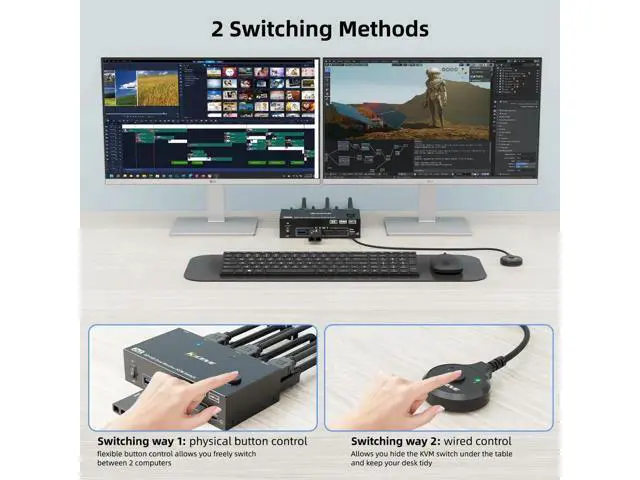 Alt view image 2 of 7 - 2x2 Dual Monitor DP+HDMI KVM Switch 8K@60Hz, USB 3.0 KVM Switcher for 2 PCs Share Dual Displays Keyboard Mouse