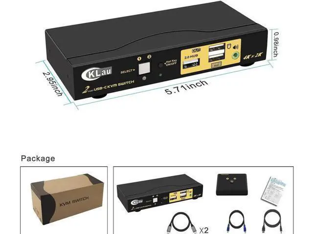 Alt view image 5 of 7 - 2 Port USB-C KVM Switch 4K@60Hz with Audio, USB Type-C KVM Switcher for 2 PCs/Mac/Mobile Share Single Monitor Keyboard Mouse, Cross OS Compatible
