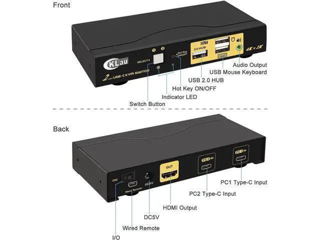 Alt view image 4 of 7 - 2 Port USB-C KVM Switch 4K@60Hz with Audio, USB Type-C KVM Switcher for 2 PCs/Mac/Mobile Share Single Monitor Keyboard Mouse, Cross OS Compatible