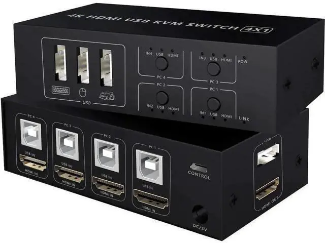 Main image of 4-Port 4 In 1 Out HDMI KVM Switch, 4K@60Hz, 4 PCs Share One Monitor, Keyboard & Mouse, Compatible with Laptop, PC, PS4, Xbox, HDTV