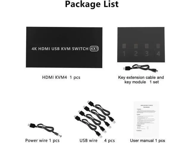 Alt view image 2 of 7 - 4-Port 4 In 1 Out HDMI KVM Switch, 4K@60Hz, 4 PCs Share One Monitor, Keyboard & Mouse, Compatible with Laptop, PC, PS4, Xbox, HDTV