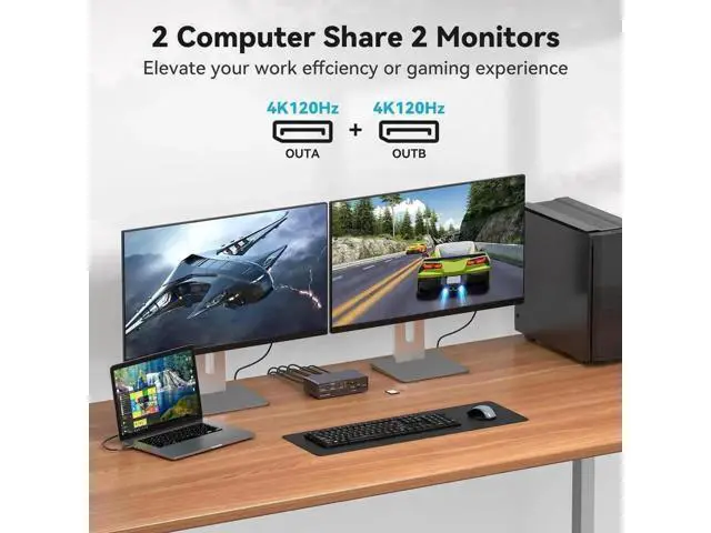 Alt view image 6 of 7 - 13-in-1 USB3.2 USB-C DP KVM Switch Docking Station, Dual Monitor Type-C + DisplayPort KVM Dock 4K@120Hz for 1 Laptop & 1 Desktop Share Two Monitors USB Peripherals