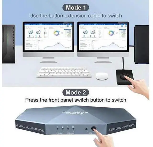 Alt view image 4 of 7 - 2 PCs Dual Monitor HDMI KVM Switch 4K@60Hz HDCP 2.2, 4×2 Dual Display KVM Switcher
