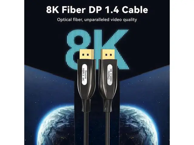Alt view image 7 of 7 - 8K DP 1.4 Fiber Optic Cable 65Feet/20m, 8K Displayport 1.4 Cable, Heavy Duty Cord, Oxygen-Free Copper, 32.4Gbps Ultra High Speed, 8K@60Hz, 4K@144Hz, 2K@240Hz, Support HBR3, DSC 1.2, HDR10