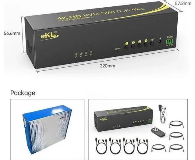 Alt view image 5 of 6 - 4 In 2 Out HDMI+DP Dual Monitor KVM Switch 4K@60Hz 4:4:4, 4 Computers Share 2 Monitors with Audio & USB2.0 Hub, Support Extended Display