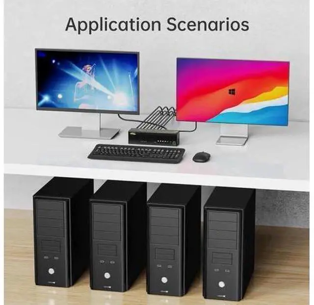 Alt view image 6 of 6 - 4 In 2 Out HDMI+DP Dual Monitor KVM Switch 4K@60Hz 4:4:4, 4 Computers Share 2 Monitors with Audio & USB2.0 Hub, Support Extended Display