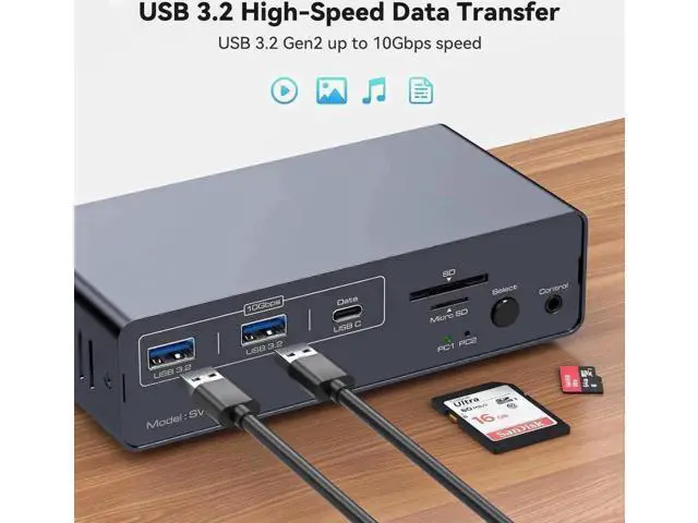 Alt view image 3 of 7 - 13-in-1 USB3.2 USB-C DP KVM Switch Docking Station, Dual Monitor Type-C + DisplayPort KVM Dock 4K@120Hz for 1 Laptop & 1 Desktop Share Two Monitors USB Peripherals