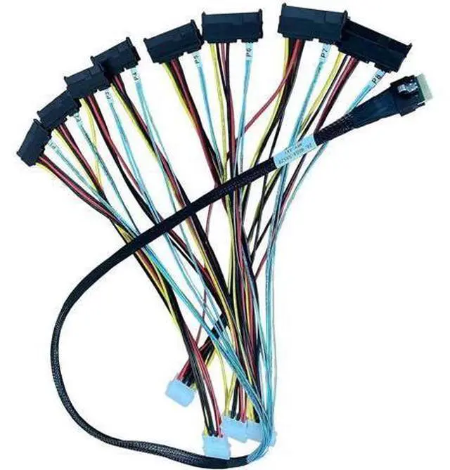 Main image of SFF-8654 SlimSAS 74Pin x8 to 8×SFF-8482 29Pin Splitter Cable, With 4 Molex Big 4Pin Power Connectors, 100cm Server Storage Cable