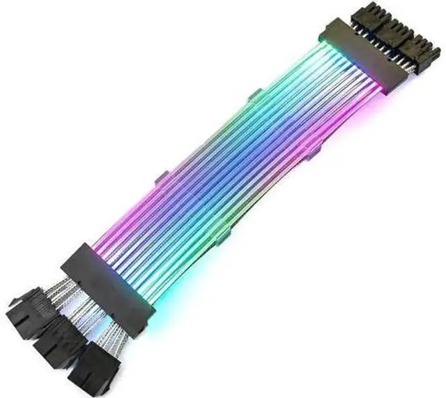 Alt view image 3 of 6 - 10.43 Inches ARGB 3x PCIe 8Pin GPU Power Extension Cable, 5V 3Pin Addressable RGB Sync Cord