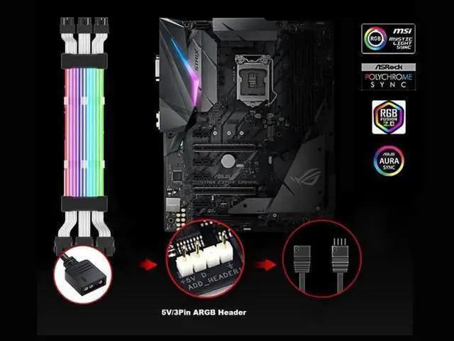 Alt view image 2 of 6 - 10.43 Inches ARGB 3x PCIe 8Pin GPU Power Extension Cable, 5V 3Pin Addressable RGB Sync Cord